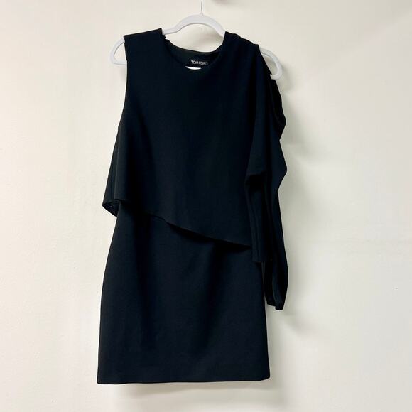 Tom Ford 100% Virgin Wool Asymmetric Shift Mini Dress Black Women's 42 / US 6 - Picture 1 of 6
